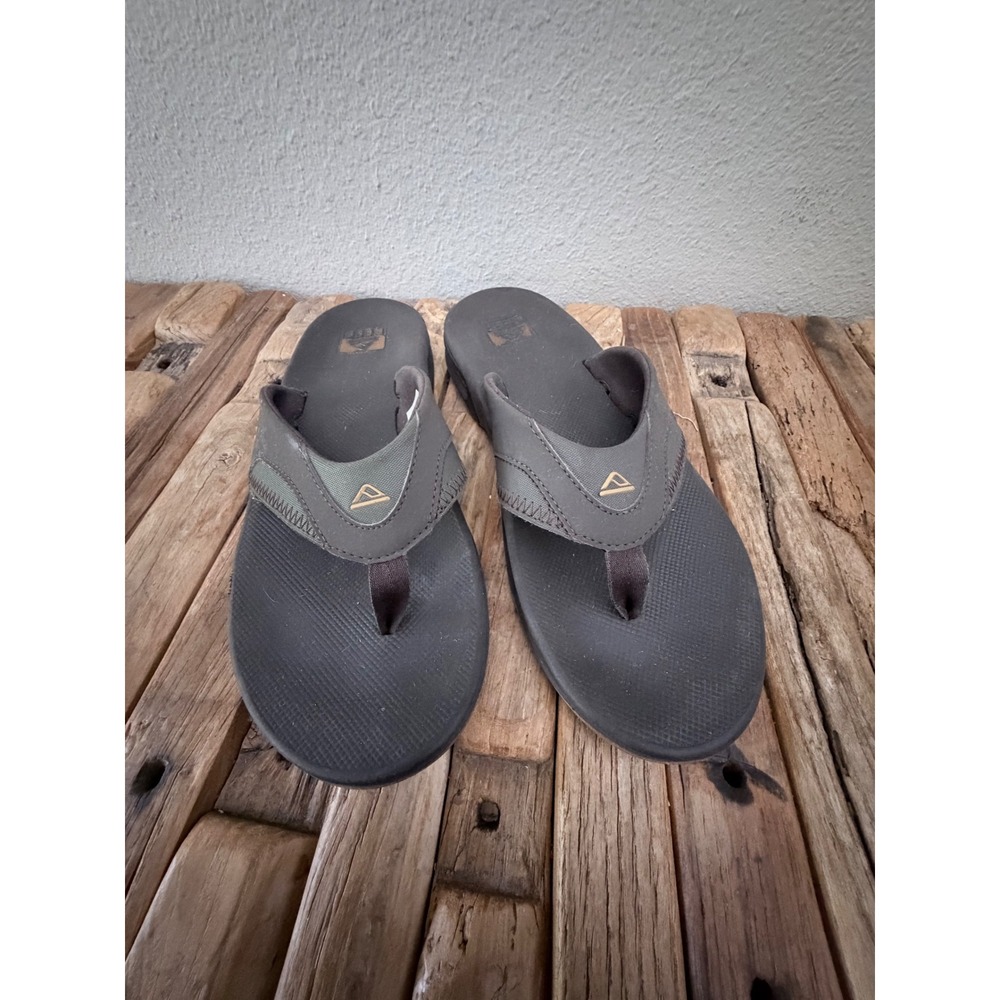 Reef Fanning Sandals Size 10 Grey Olive Green Flip Flops Bottle Opener Airbag